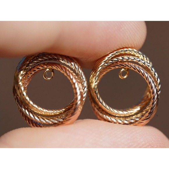 10k‎ Solid Black Hills Gold Spiral Yellow White Rose Gold Stud Earring Enhancers